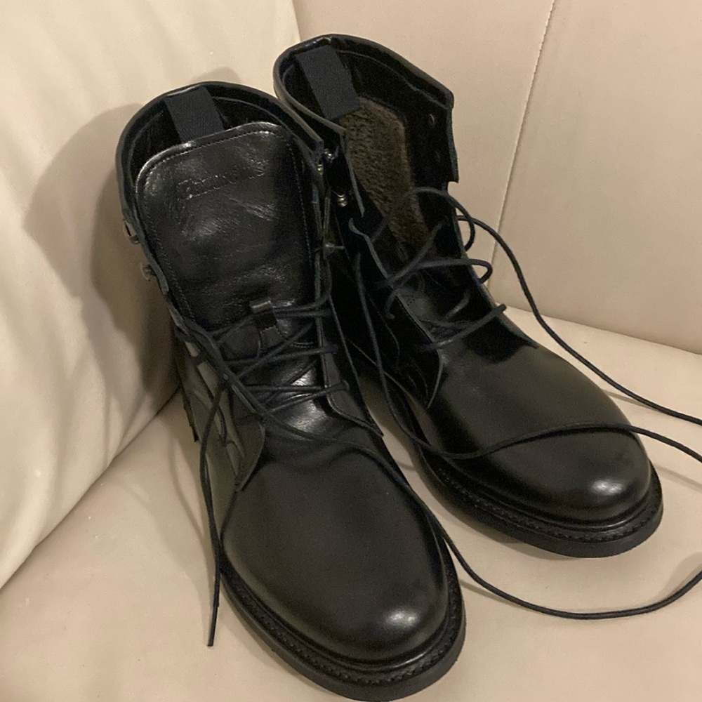 Church’s men’s boots wick fur on the inside and a sturdy rubber sole